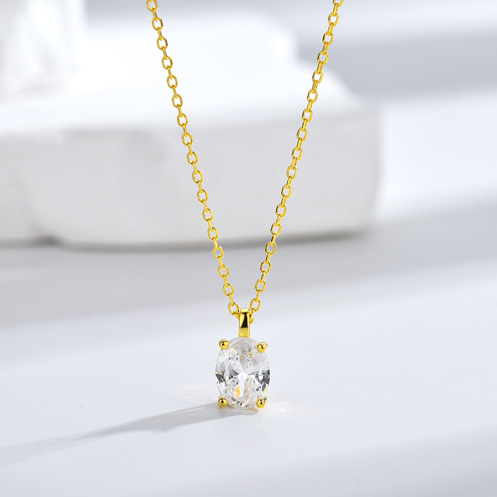 S925 sterling silver female oval pigeon egg 5A high-carbon pendant collarbone chain