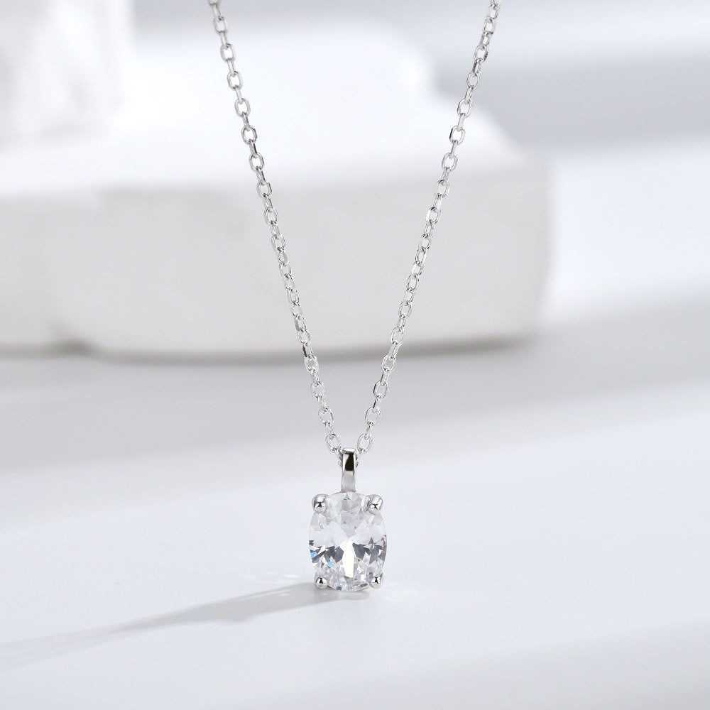 S925 sterling silver female oval pigeon egg 5A high-carbon pendant collarbone chain