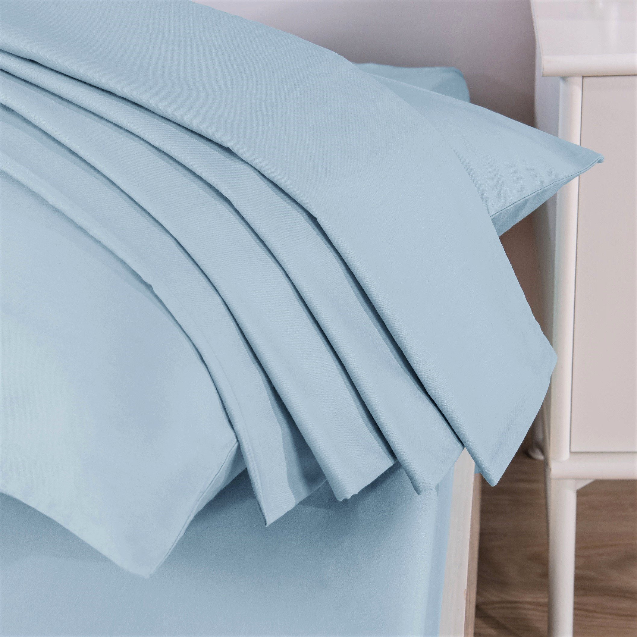 DaDa Bedding Soothing SeaFoam Sky Blue Cotton Fitted Bed Sheet W/Pillow Cases