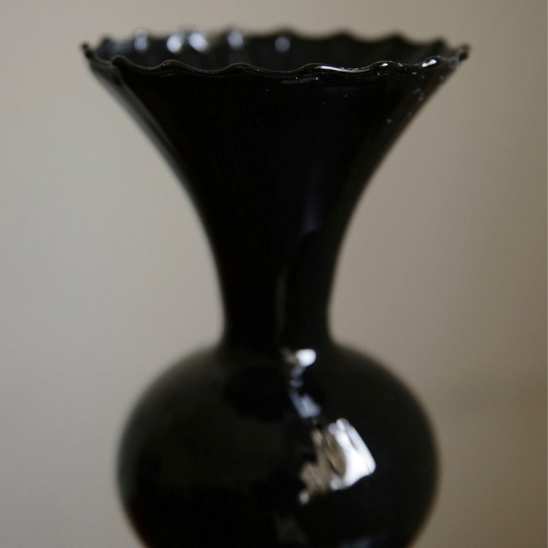 Retro style glass vase, black vase with irregular design, home decoration