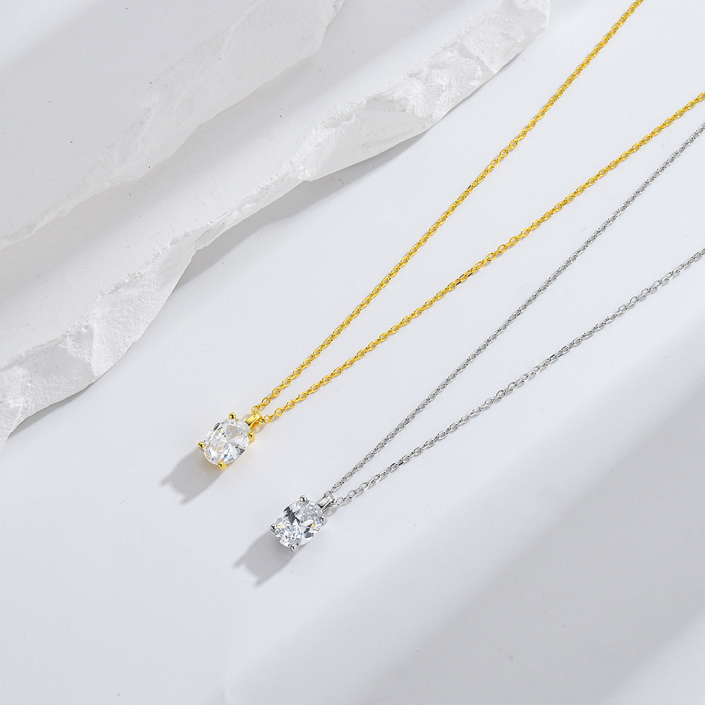 S925 sterling silver female oval pigeon egg 5A high-carbon pendant collarbone chain