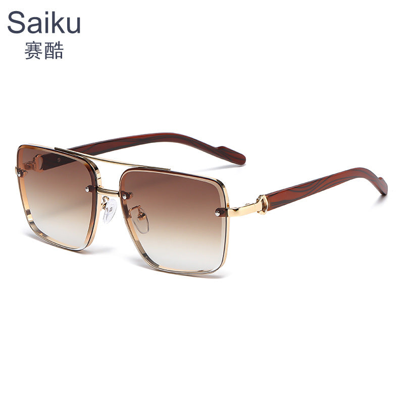 Metal double-beam men's anti-wood temple anti-blue light men's glasses