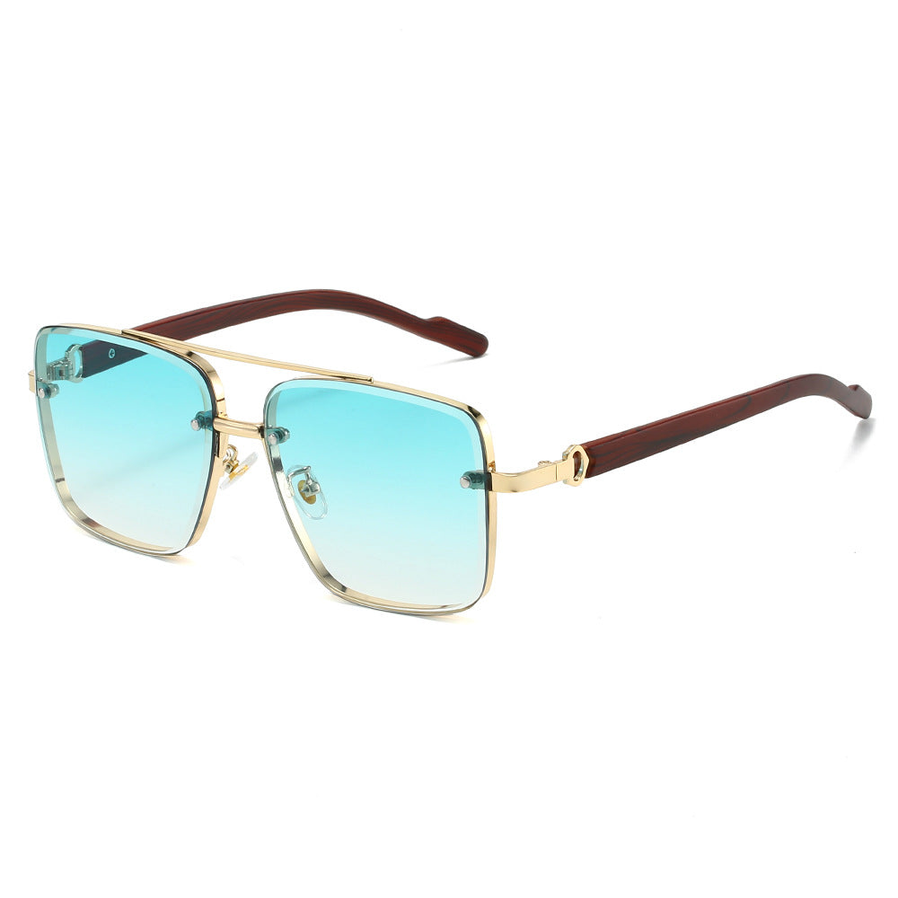 Metal double-beam square frame wood-grain leg trendy sunglasses for men driving the sun
