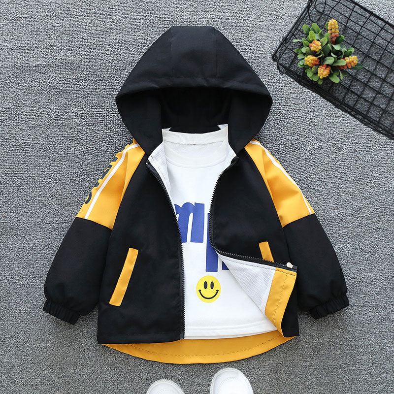Boys' coats, spring and autumn children's windbreakers, light and stylish spring wear for adults, casual hooded jackets, trendy