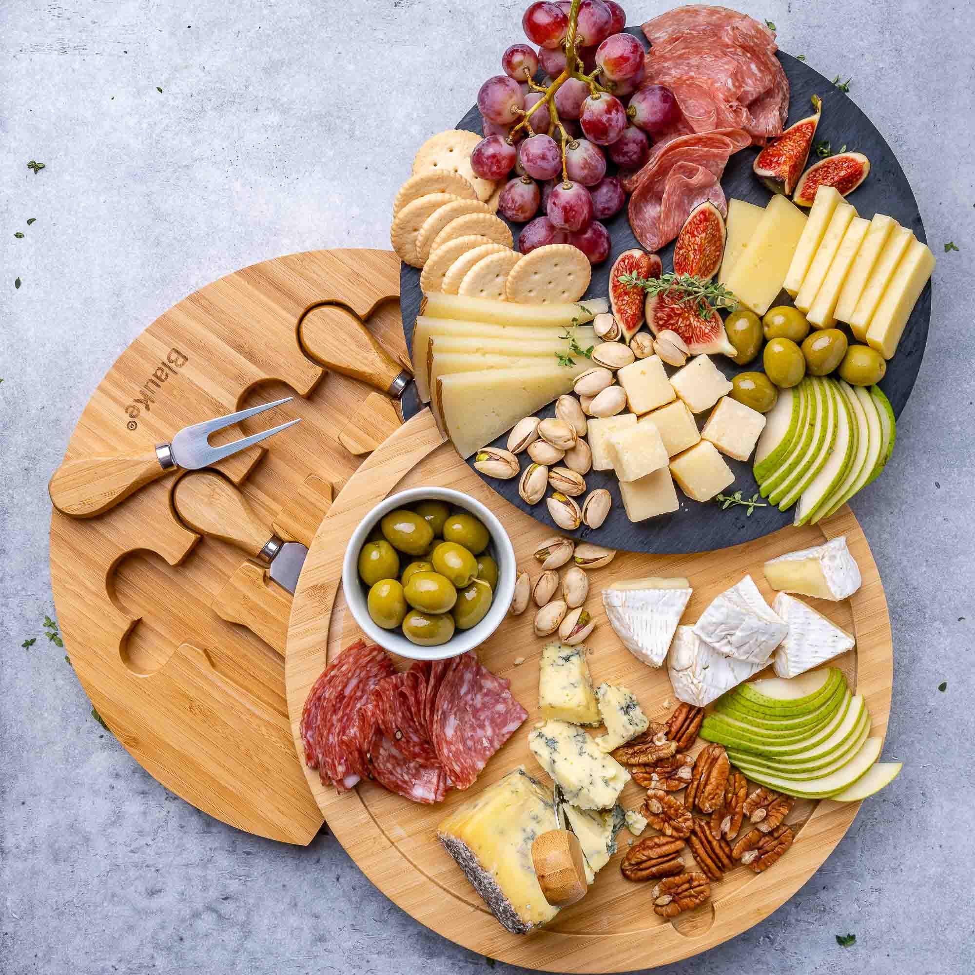 Bamboo Cheese Board With Knife Set - 12 Inch Swiveling Charcuterie Board