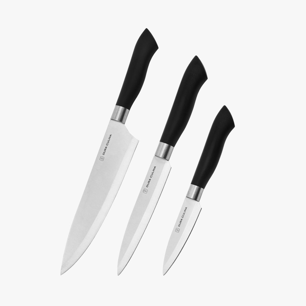 3 Piece Kitchen Knife Set With Matching Blade Guards, Black