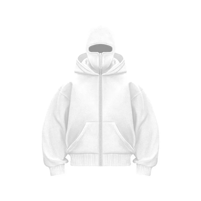 Zip Hoodie Winter Warm Casual Sweatshirt With Hooded Face Mask