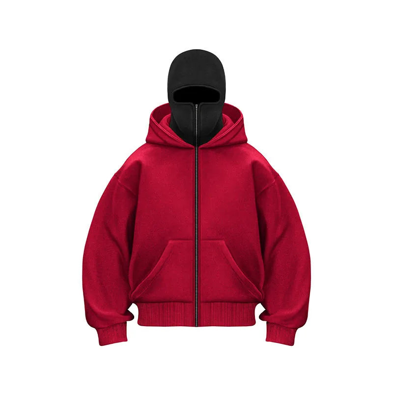 Zip Hoodie Winter Warm Casual Sweatshirt With Hooded Face Mask