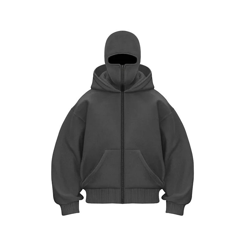 Zip Hoodie Winter Warm Casual Sweatshirt With Hooded Face Mask