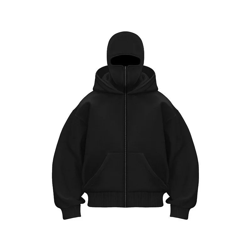 Zip Hoodie Winter Warm Casual Sweatshirt With Hooded Face Mask