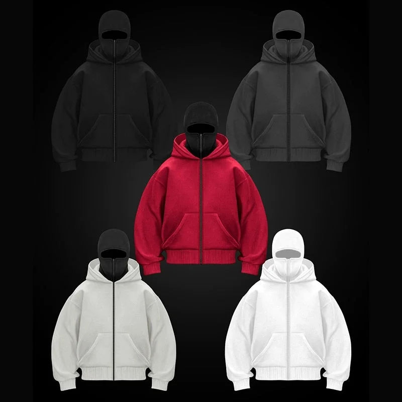 Zip Hoodie Winter Warm Casual Sweatshirt With Hooded Face Mask