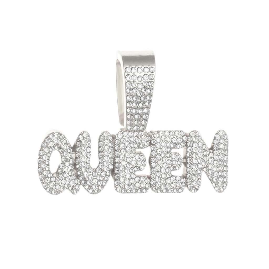 The QUEEN English letter pendant is adorned with Cuban cha