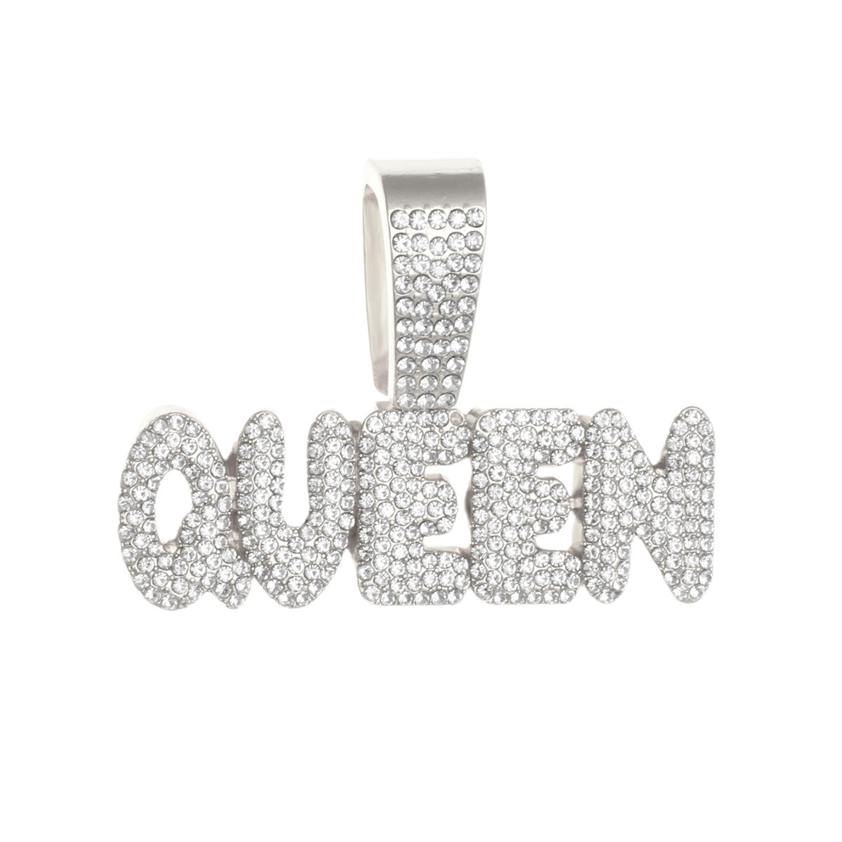 The QUEEN English letter pendant is adorned with Cuban cha