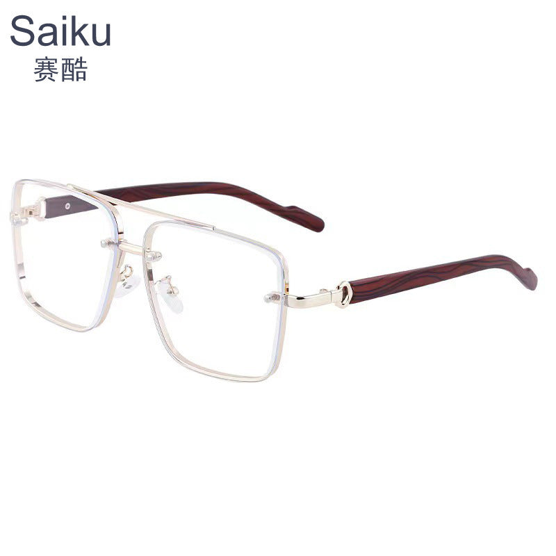 Metal double-beam men's anti-wood temple anti-blue light men's glasses