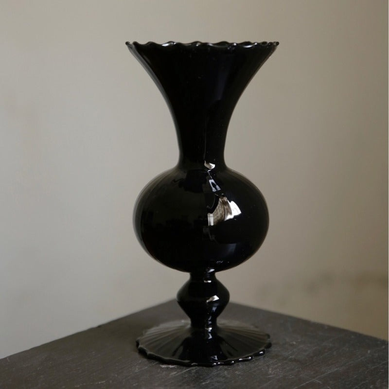 Retro style glass vase, black vase with irregular design, home decoration