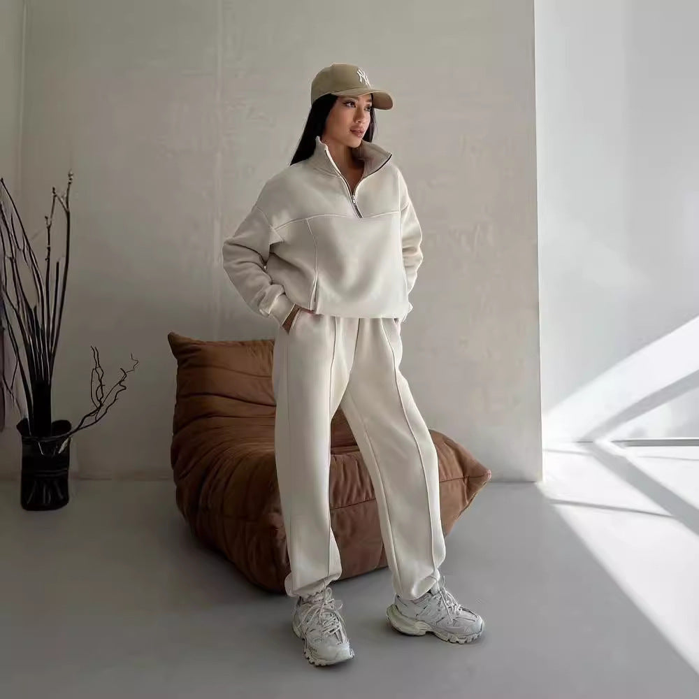 Loose and casual, thickened long-sleeved stand-up collar sweatshirt and long pants