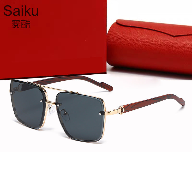 Metal double-beam men's anti-wood temple anti-blue light men's glasses