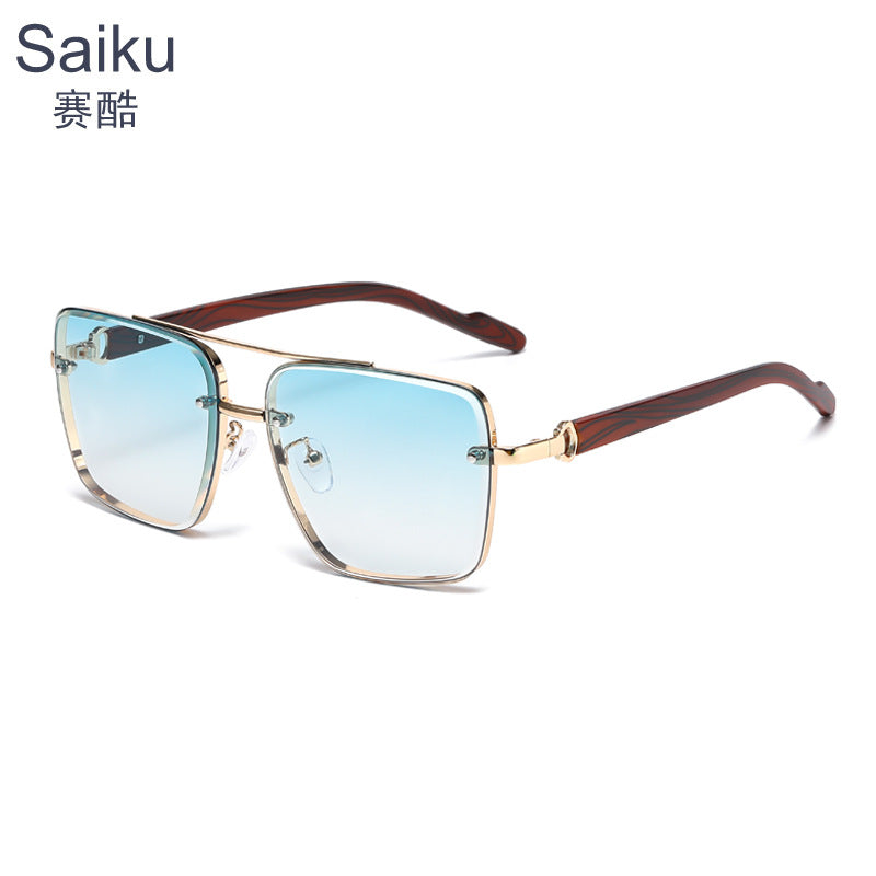 Metal double-beam men's anti-wood temple anti-blue light men's glasses