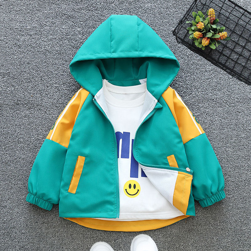 Boys' coats, spring and autumn children's windbreakers, light and stylish spring wear for adults, casual hooded jackets, trendy