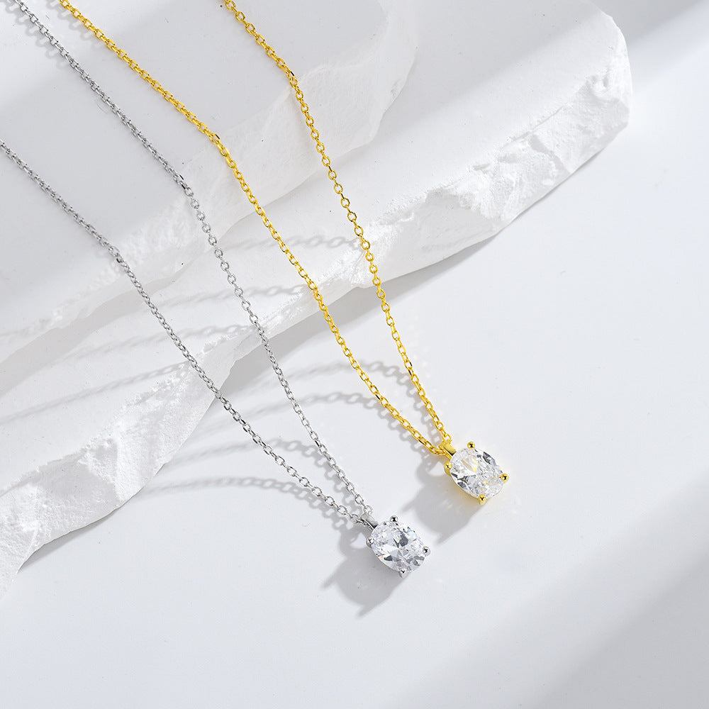 S925 sterling silver female oval pigeon egg 5A high-carbon pendant collarbone chain