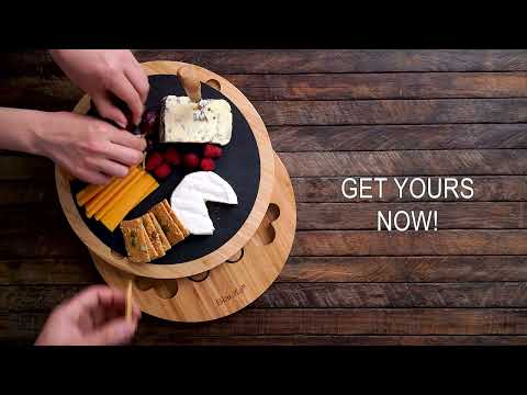 Bamboo Cheese Board With Knife Set - 12 Inch Swiveling Charcuterie Board