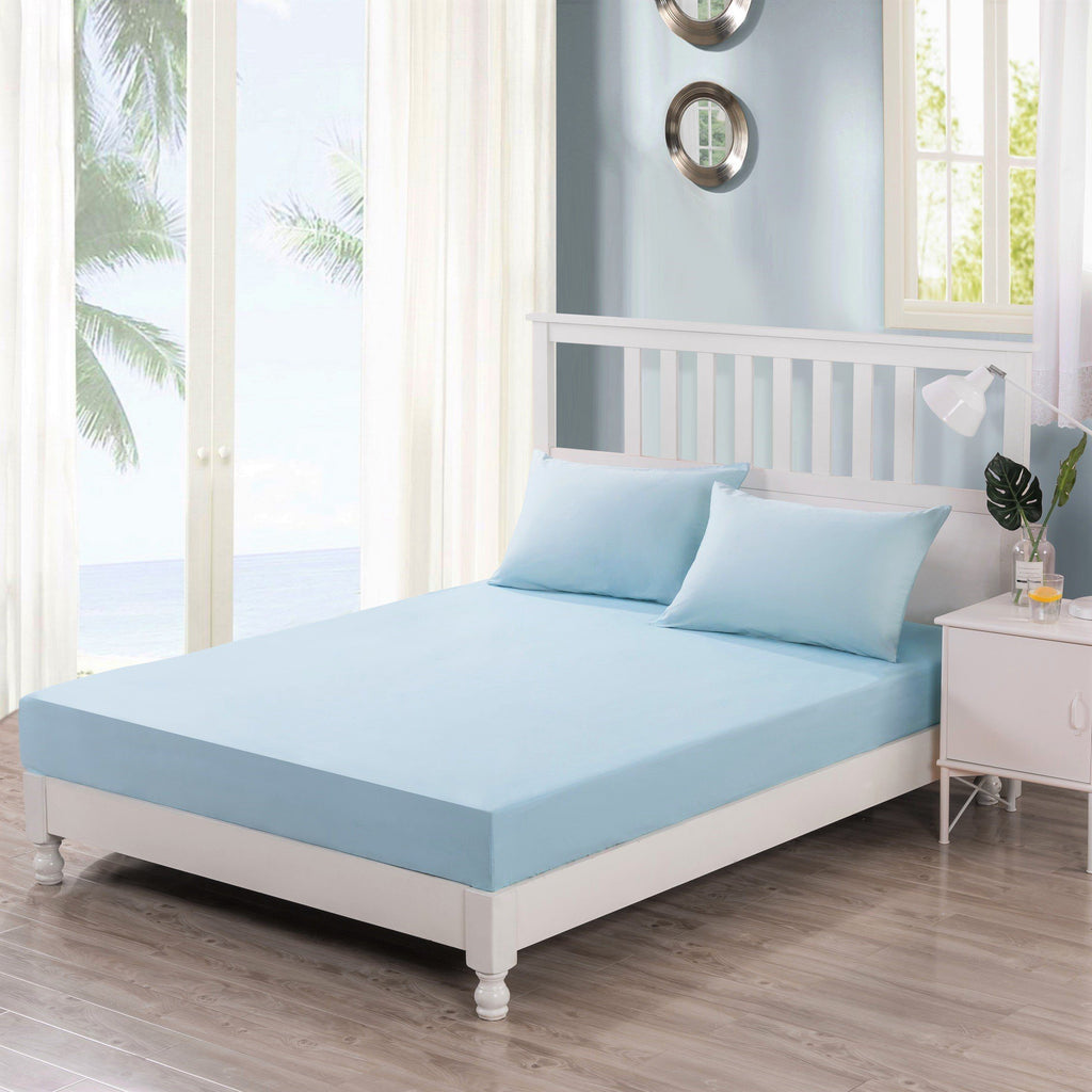 DaDa Bedding Soothing SeaFoam Sky Blue Cotton Fitted Bed Sheet W/Pillow Cases