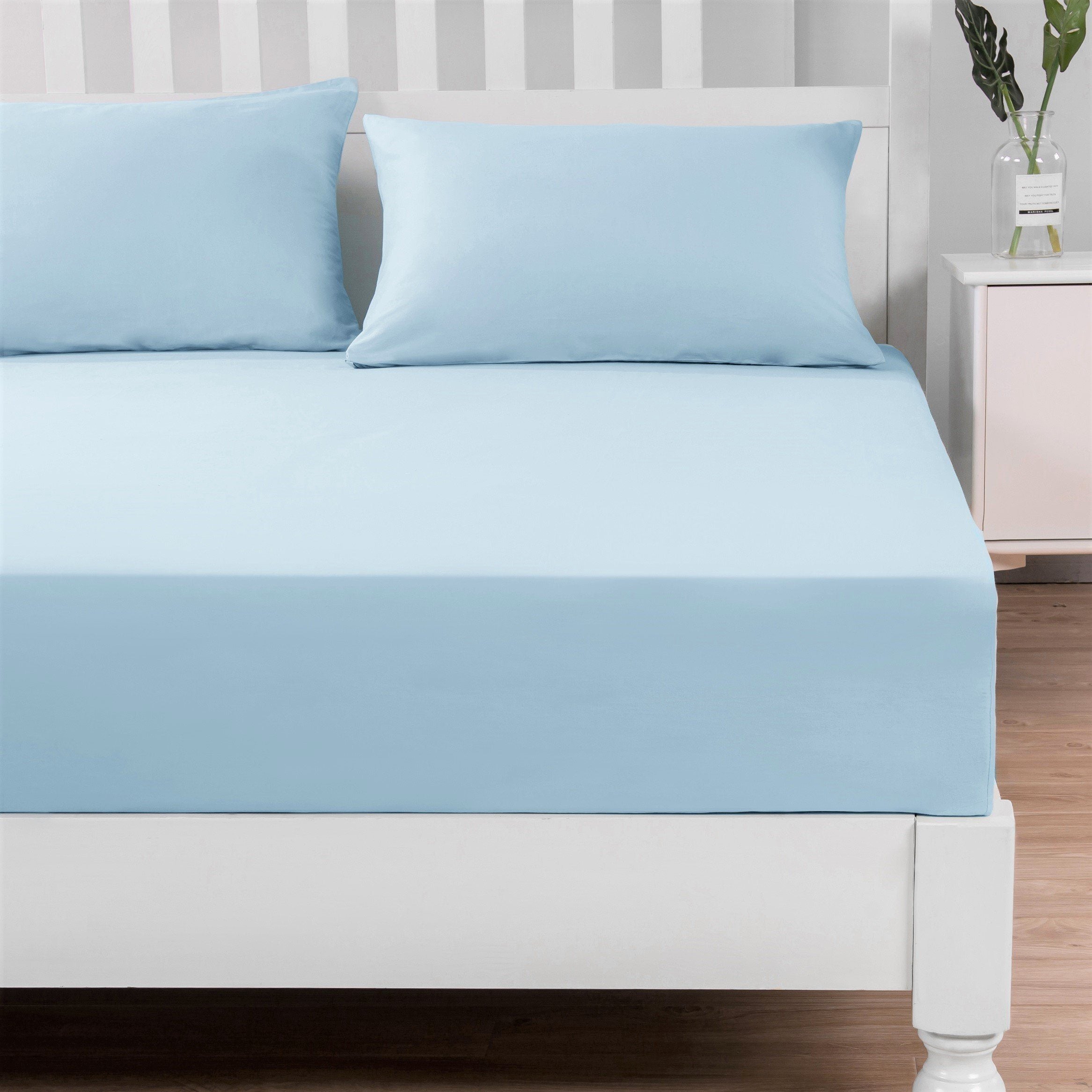 DaDa Bedding Soothing SeaFoam Sky Blue Cotton Fitted Bed Sheet W/Pillow Cases