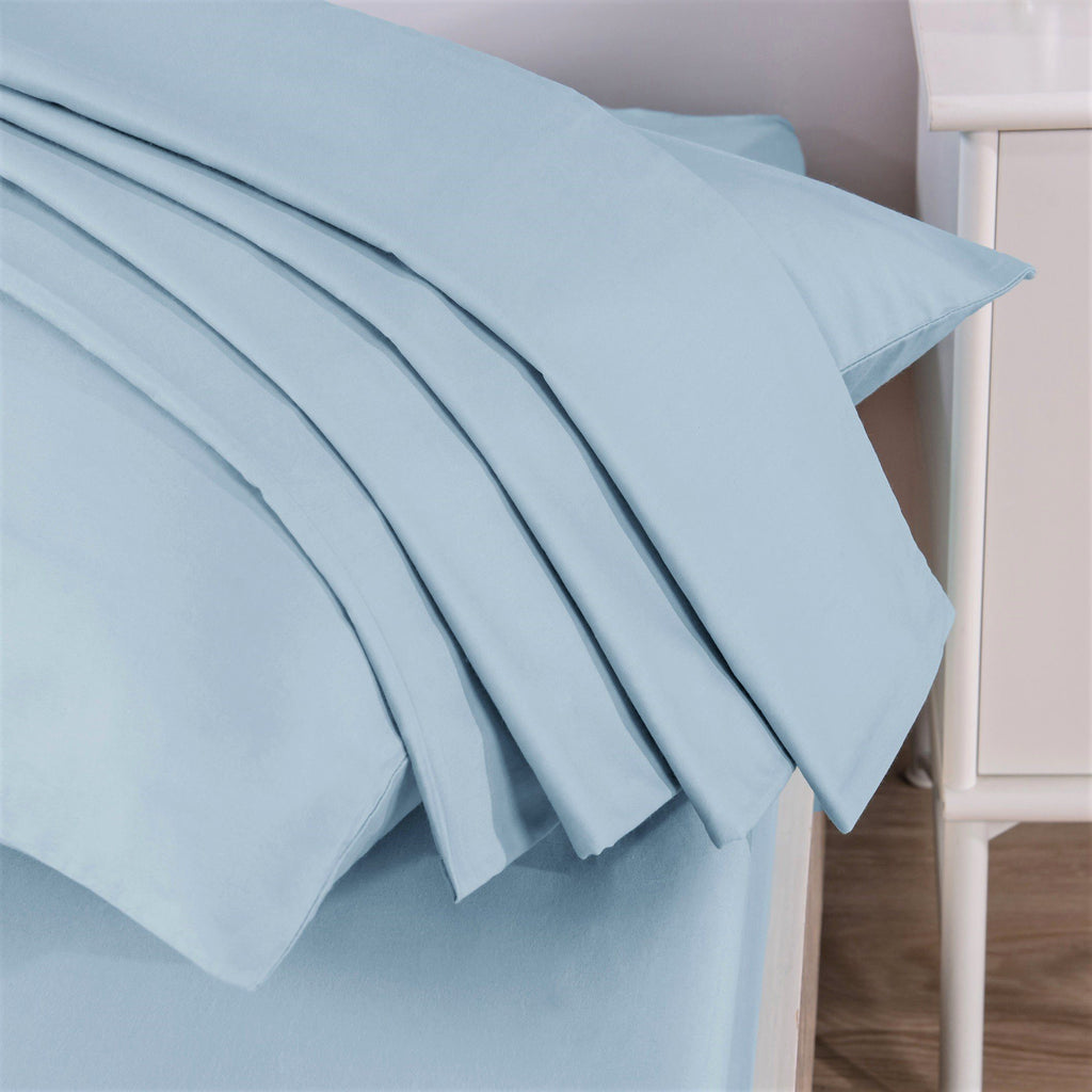 DaDa Bedding Soothing SeaFoam Sky Blue Cotton Fitted Bed Sheet W/Pillow Cases